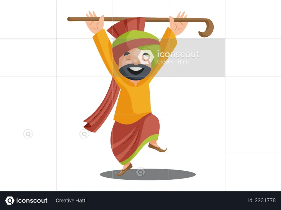 Punjabi man is doing bhangra dance  Illustration