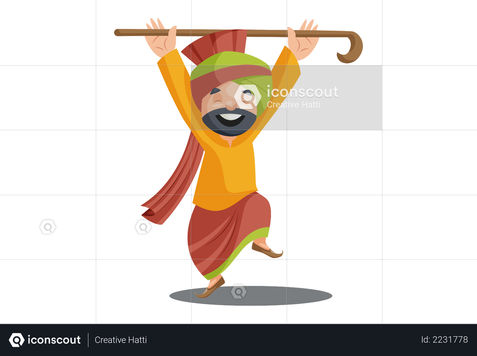 Punjabi man is doing bhangra dance Illustration