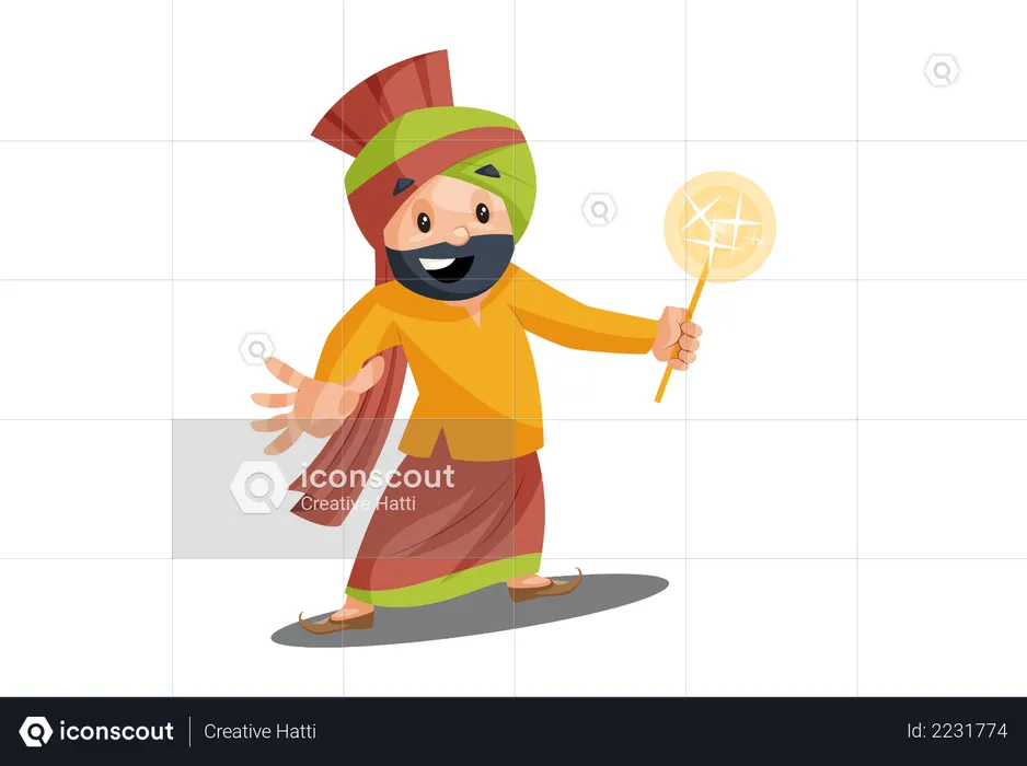 Punjabi man is happy and doing magic  Illustration