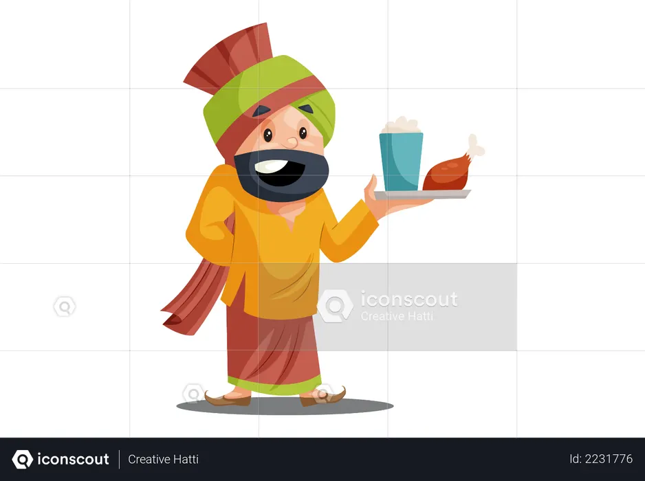Best Premium Punjabi man is holding plate of food in his hand Illustration download in PNG & Vector format Best Premium Punjabi man is holding plate of food in his hand Illustration download in PNG & Vector format