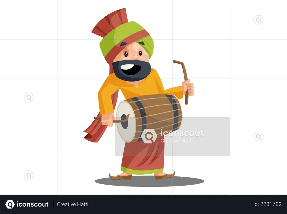 Punjabi man is playing dhol  Illustration