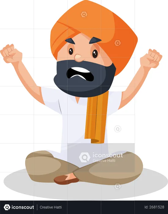 Punjabi man sitting in anger  Illustration