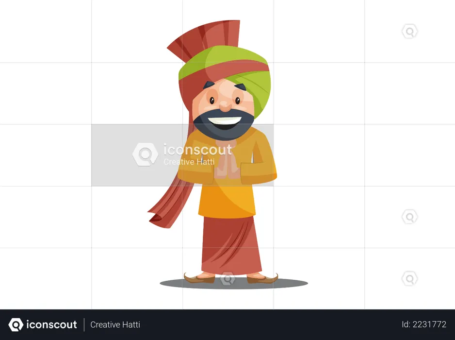 Punjabi man with greet hand  Illustration