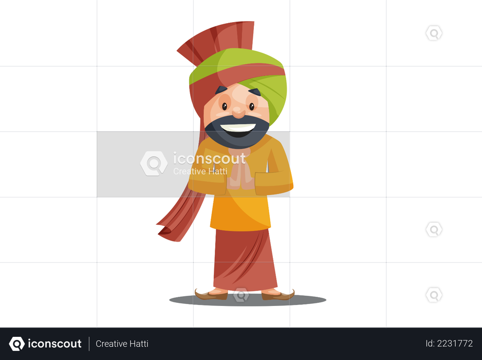 Premium Punjabi man with greet hand Illustration download 