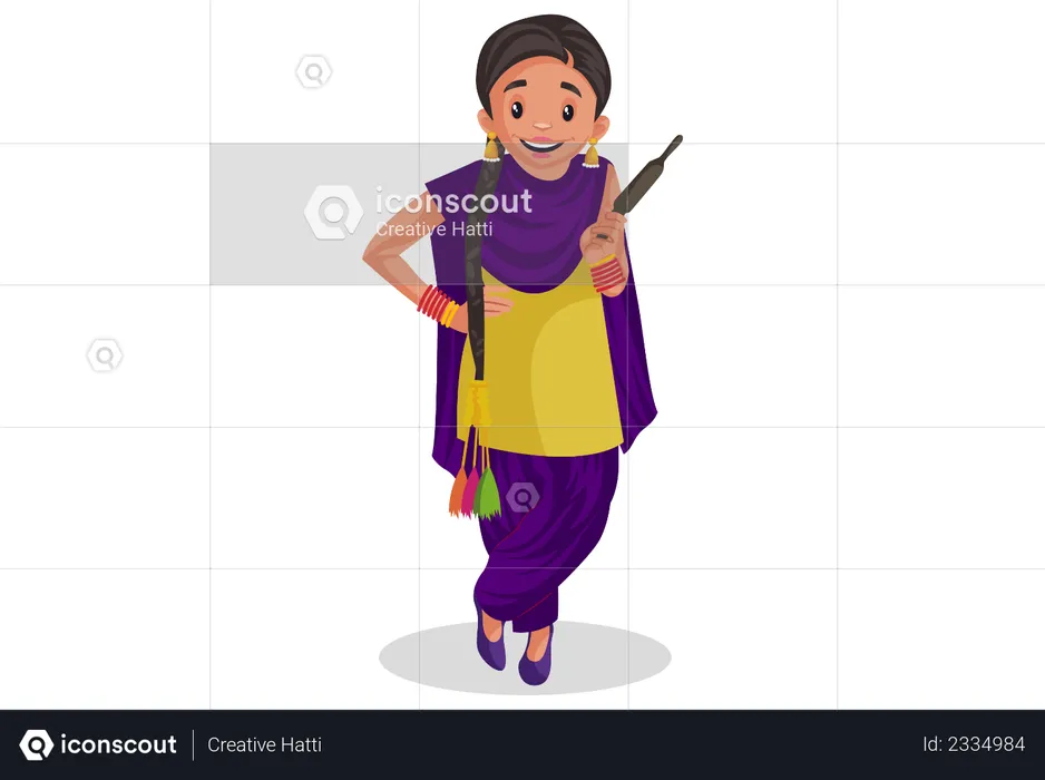 Punjabi mujer sosteniendo pasador de rodillo  Ilustración