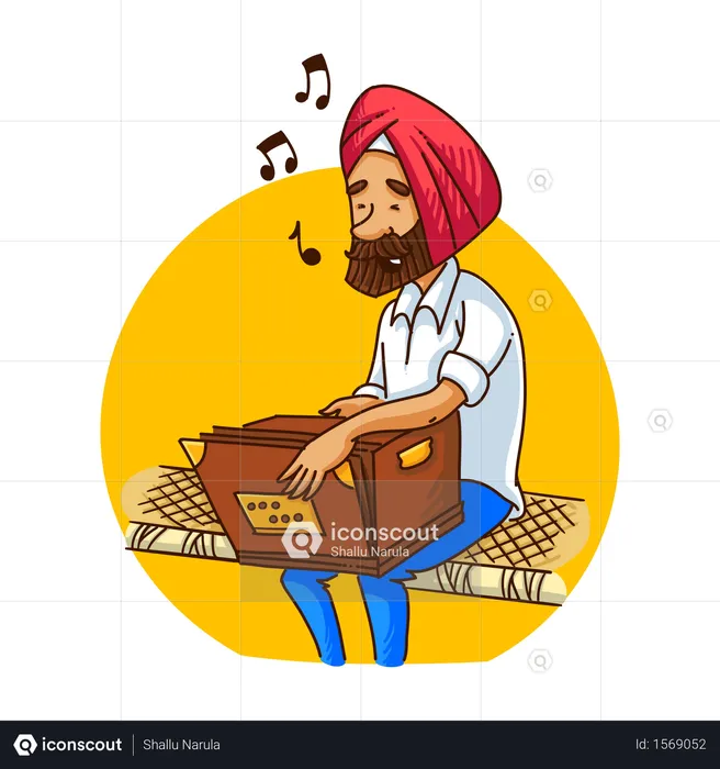 Punjabi sardar playing harmonium  Illustration