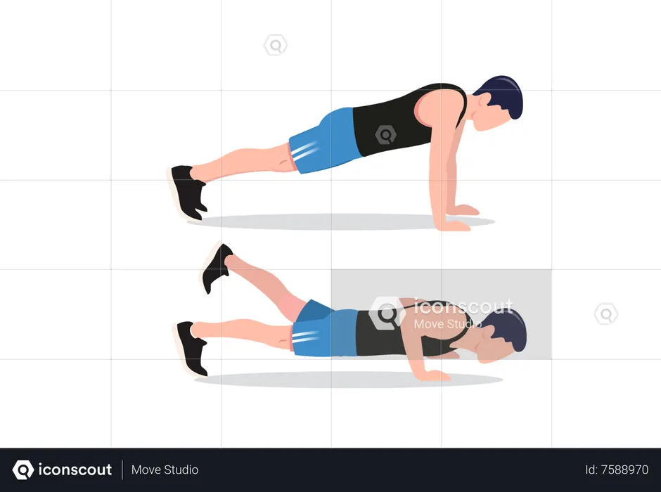 Push-up with alternating single-leg raise  Illustration