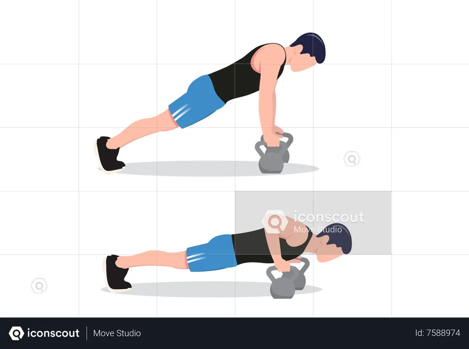 Push-up with hands on kettlebells  Illustration