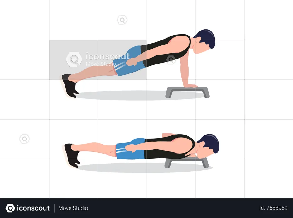 Push-up with one hand on an elevated surface  Illustration