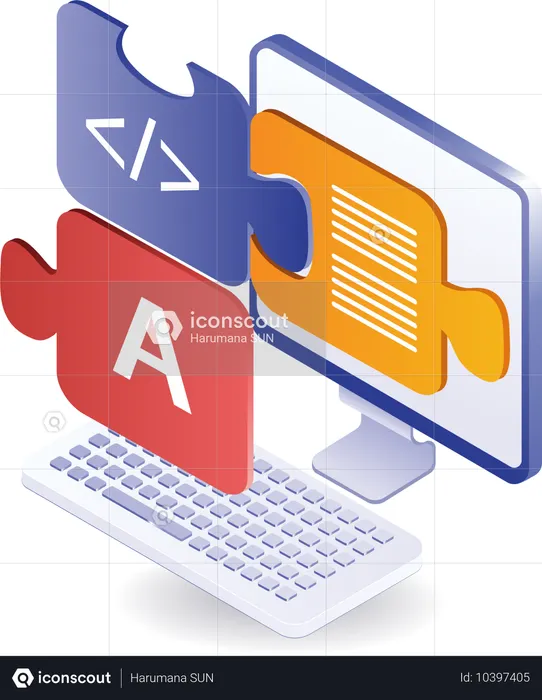 Puzzle code on system computer  Illustration