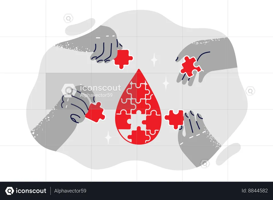 Puzzle in shape of blood drop calling attention to international donor day  Illustration