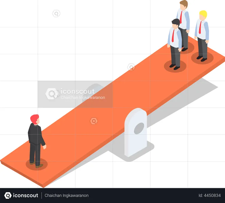 Quality businessman weighing more than four business people  Illustration