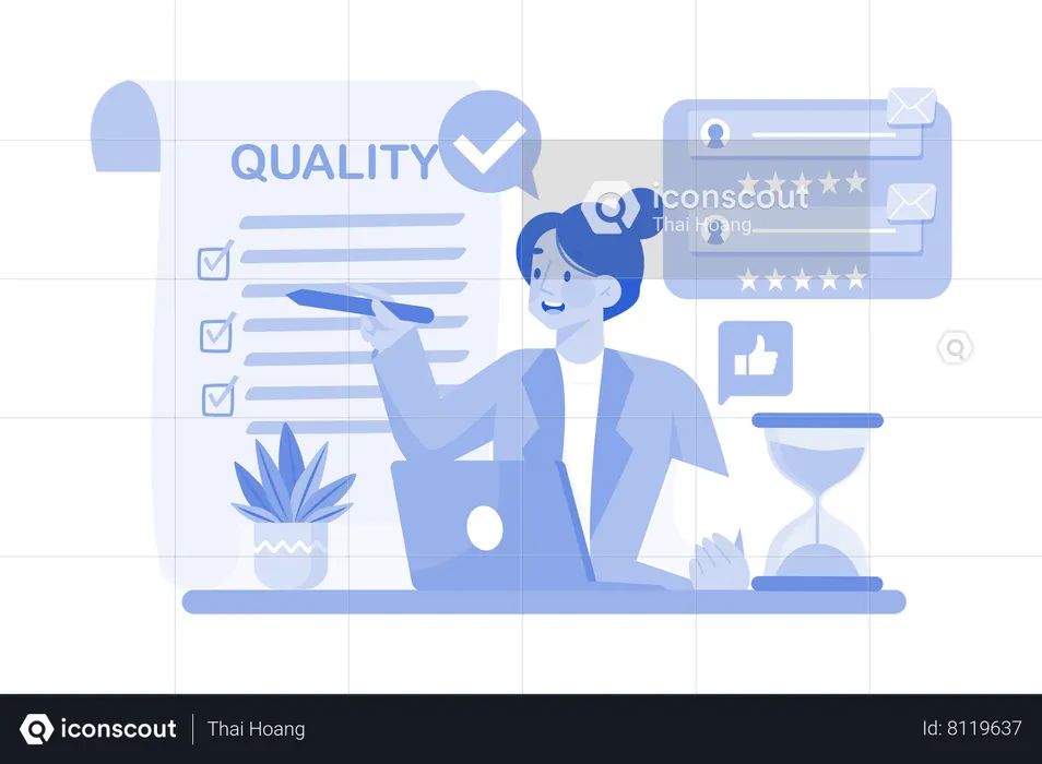 Quality control specialist implementing quality control processes for the team  Illustration