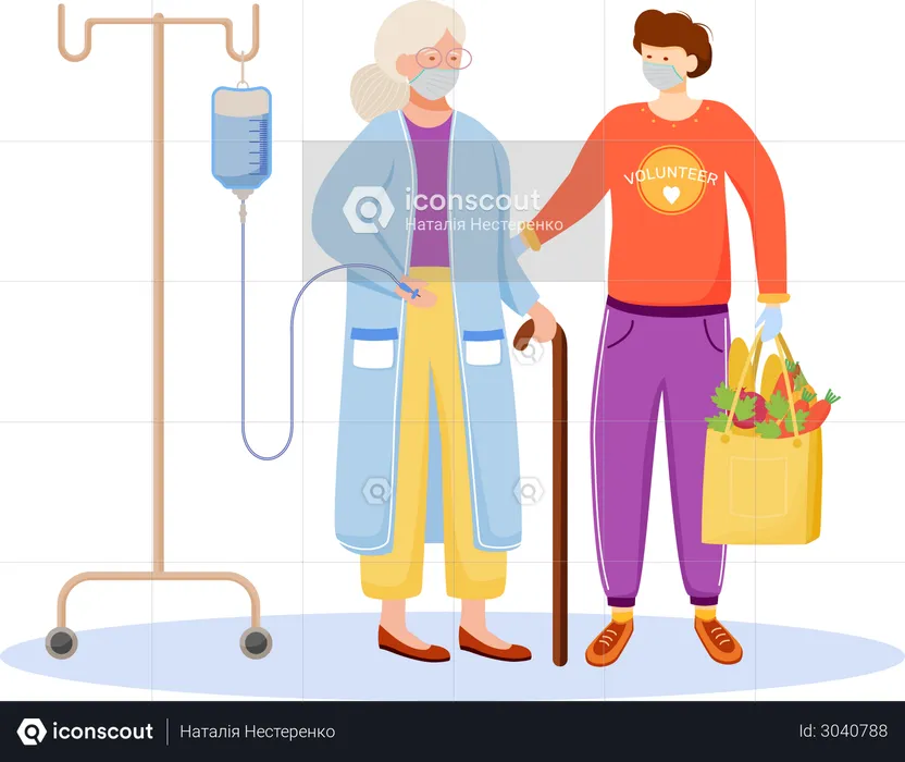 Quarantine aid for elderly people  Illustration