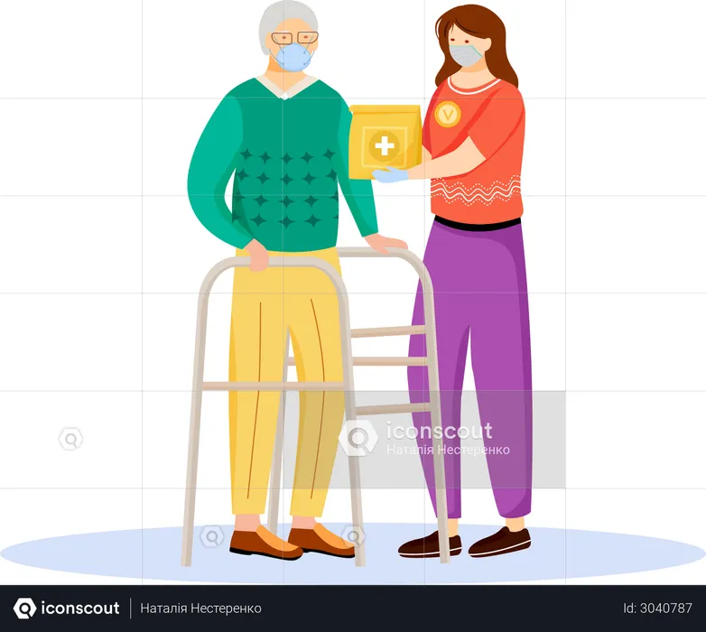 Quarantine help for senior people  Illustration