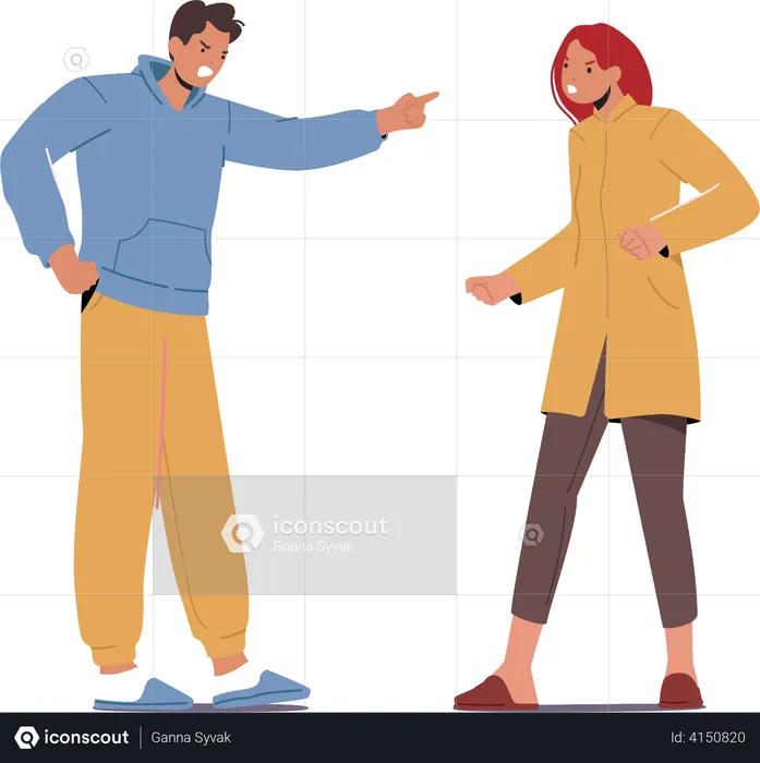 Quarrel between couple arguing with each other  Illustration