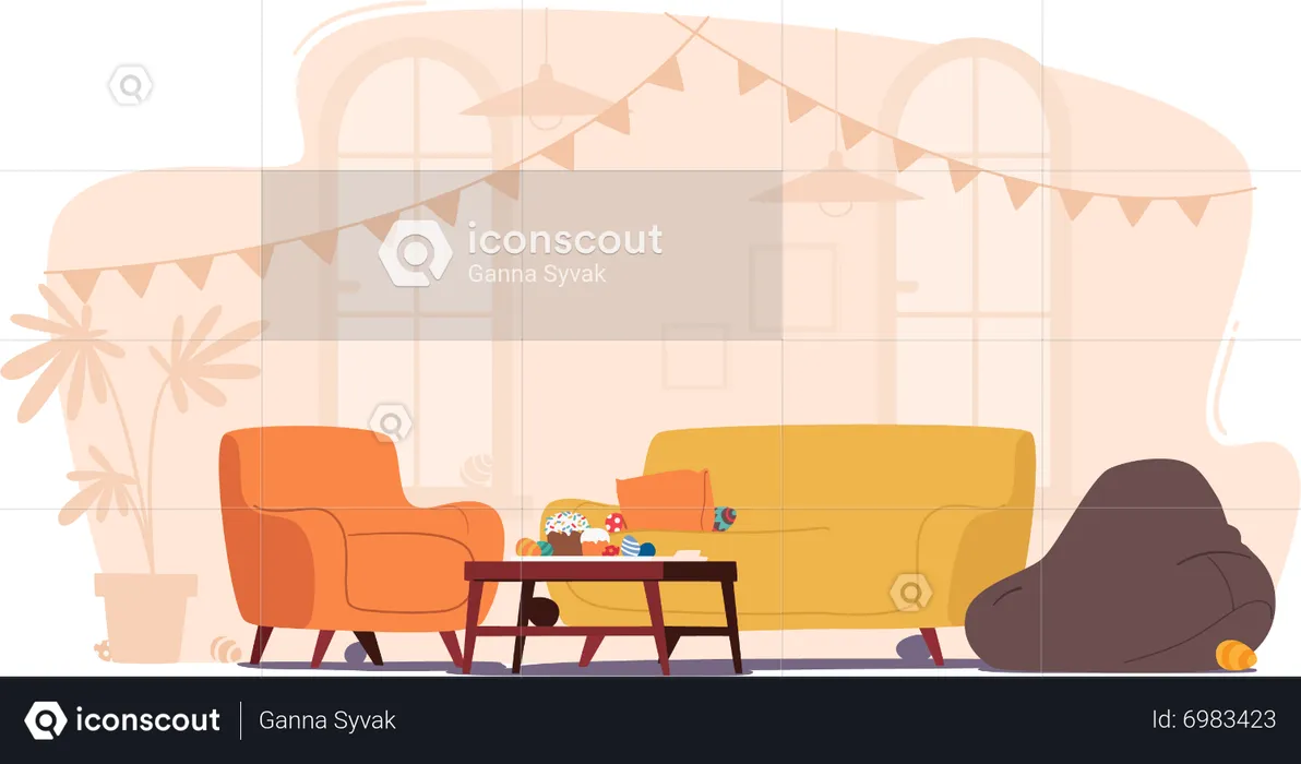 Quarto decorado com decoração temática de Páscoa  Ilustração