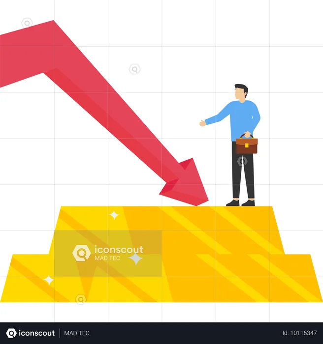 Queda do preço do ouro no investimento do mercado de negociação  Ilustração