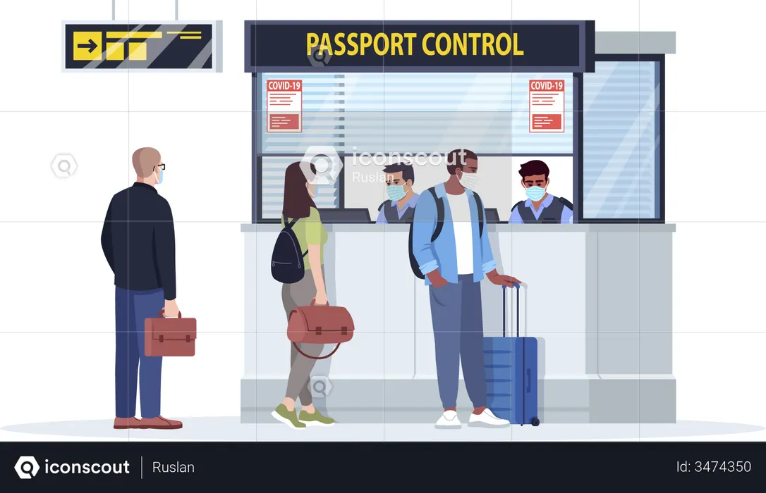 Queue at passport control bureau  Illustration
