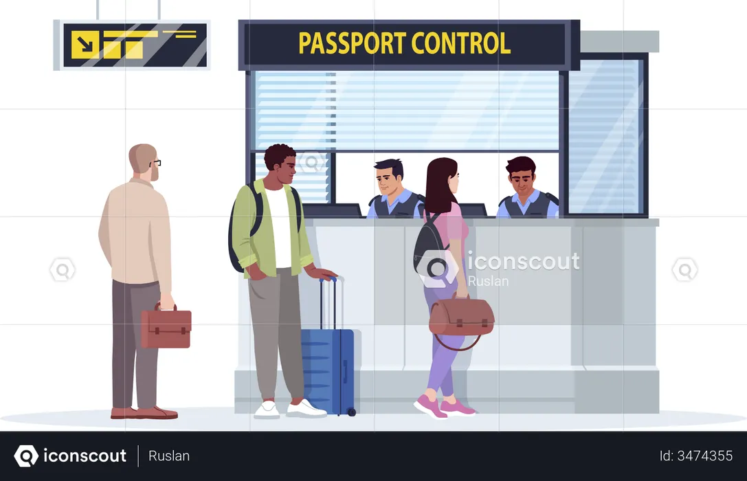 Queue at passport control bureau  Illustration