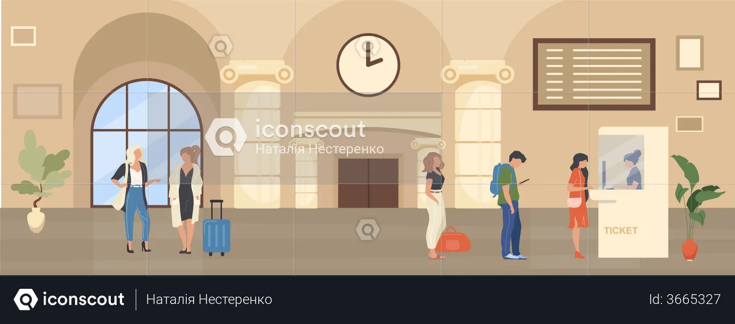 Queue to ticket booth  Illustration