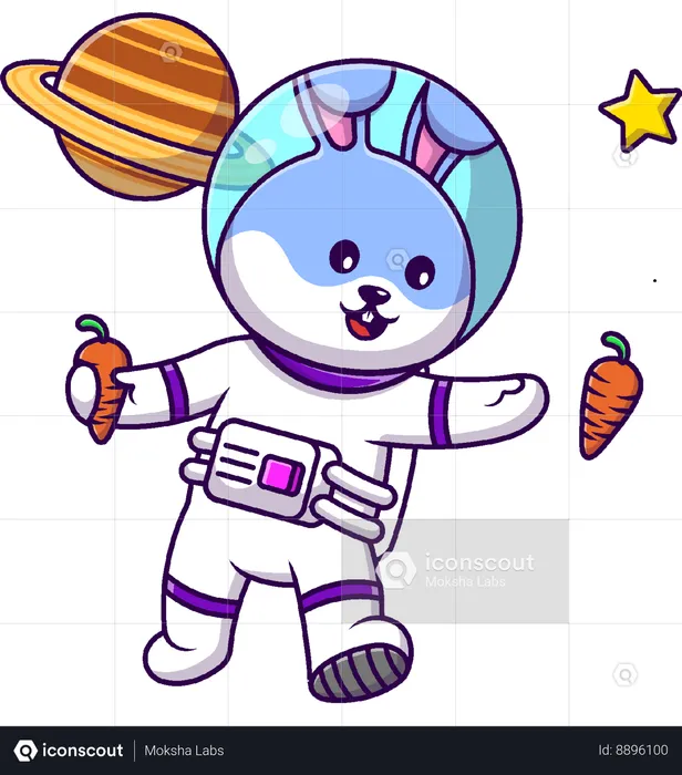 Rabbit Astronaut Floating  Illustration