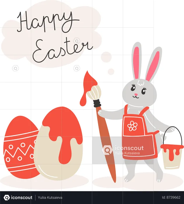 Rabbit Coloring Eggs  Illustration