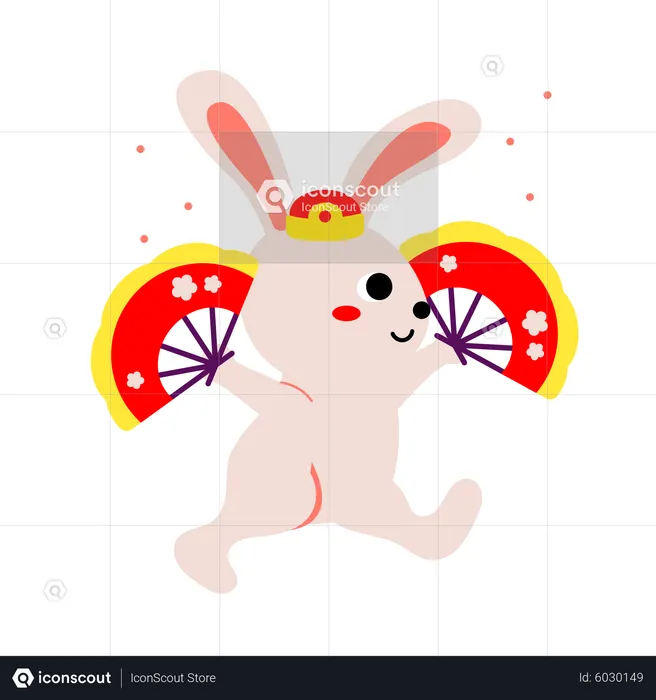 Rabbit holding chinese fan  Illustration