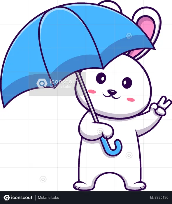 Rabbit Holding Umbrella With Peace Hand  Illustration
