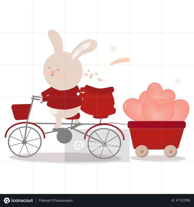 Rabbit on bicycle carrying balloon on back  Illustration
