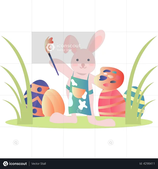 Rabbit painting the Easter eggs  Illustration