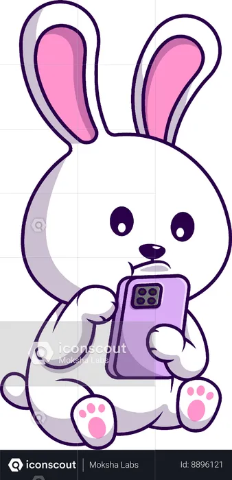 Rabbit Playing Phone  Illustration