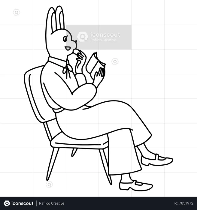 Rabbit reading book and eating snack  Illustration