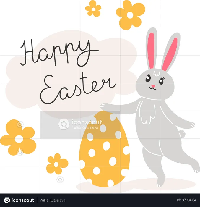 Rabbit Showing Happy Easter Banner  Illustration