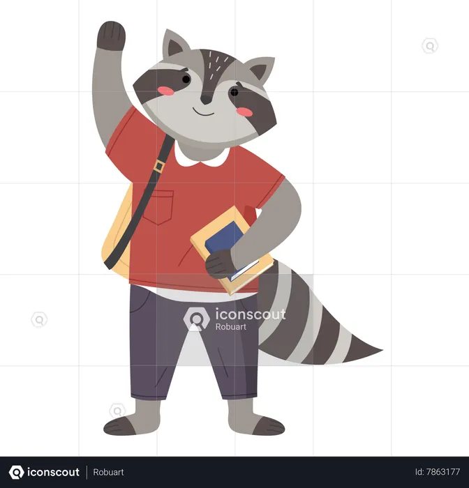 Raccoon schoolboy with notebook and schoolbag  Illustration