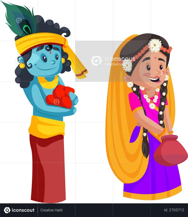 Best Premium Radha and krishna Illustration download in PNG & Vector format