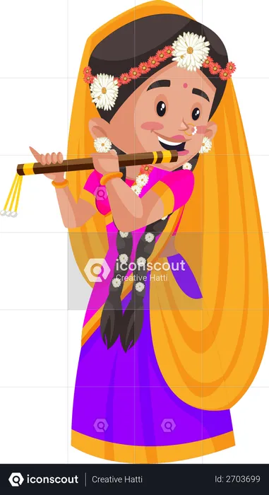 Radha playing flute  Illustration