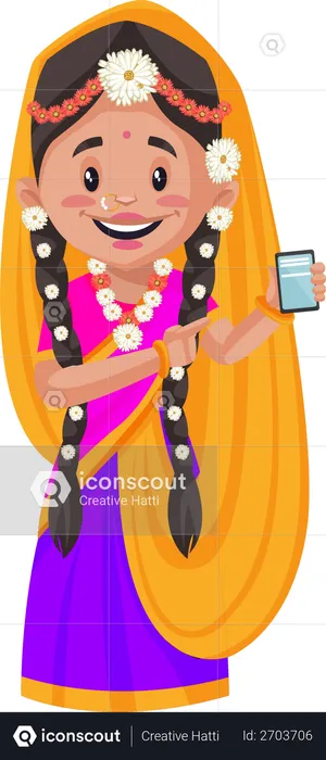 Radha showing mobile  Illustration