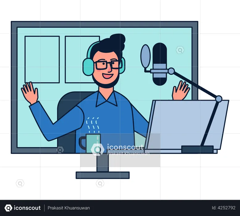 Radio jockey doing podcasting  Illustration