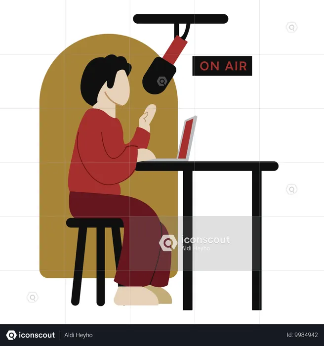 Radio jockey going on air inside studio  Illustration