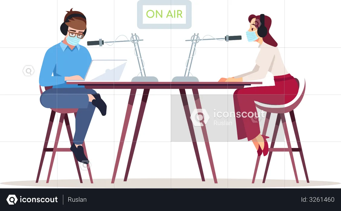Radio podcast in coronavirus pandemic  Illustration
