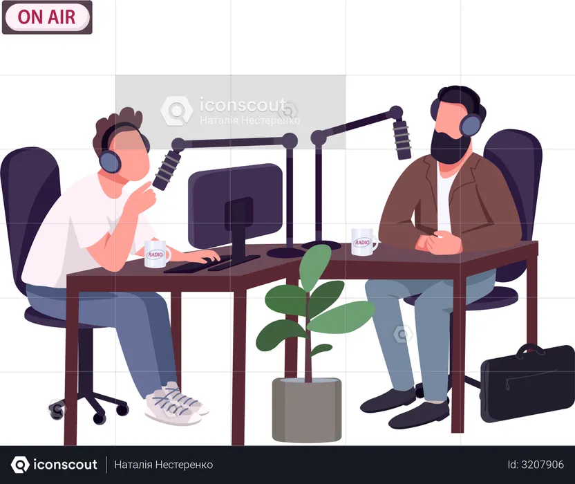 Radio show host and guest  Illustration