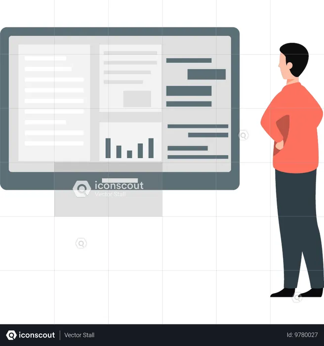 Ragazzo che guarda il diagramma di Gantt  Illustration