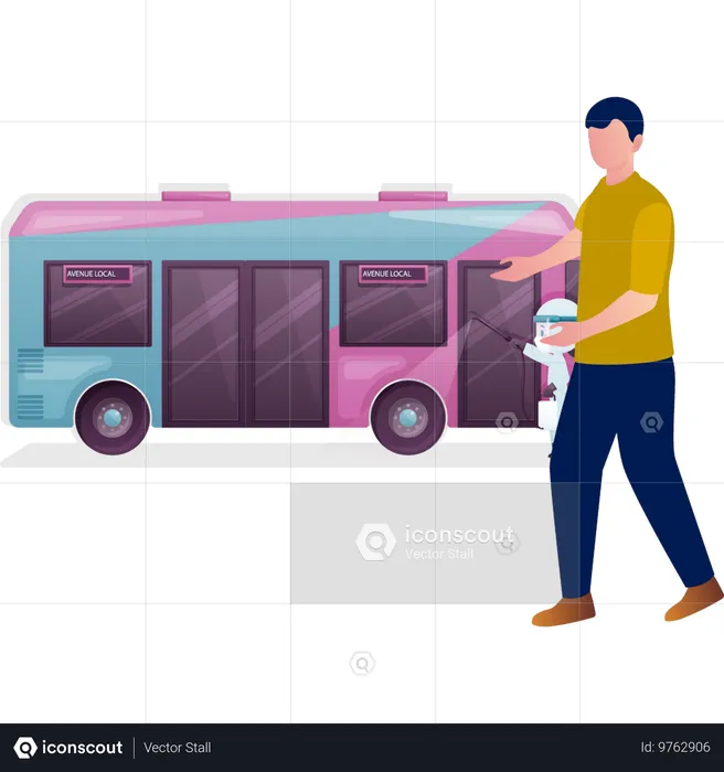 Ragazzo che lava l'autobus  Illustration