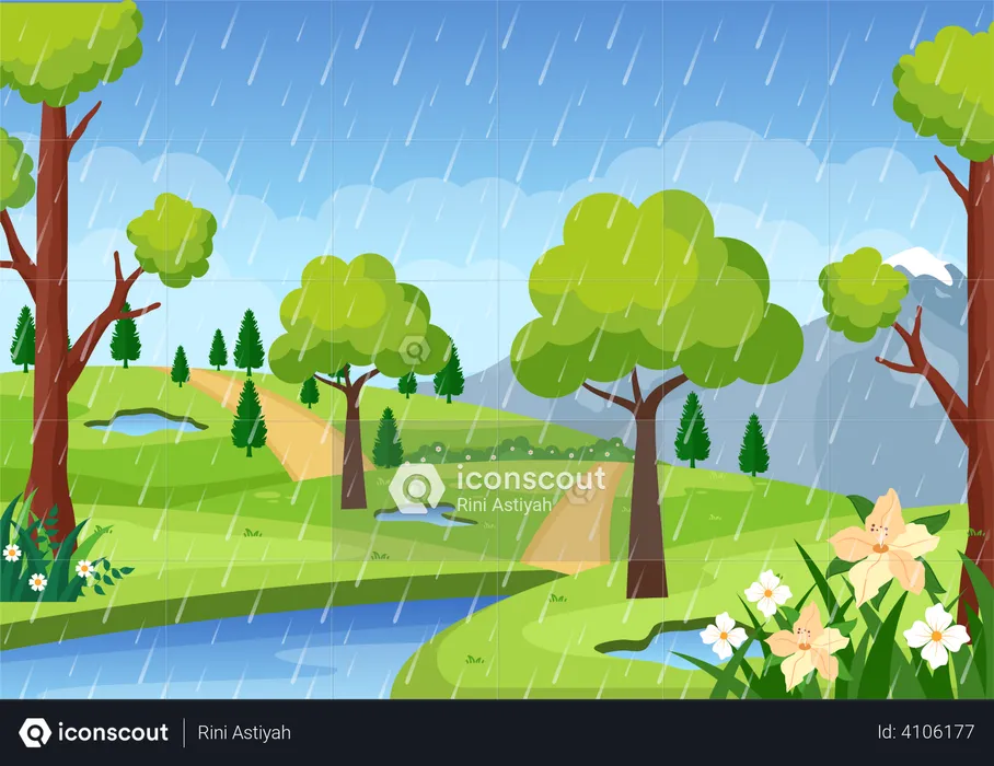 Rain Storm in forest  Illustration