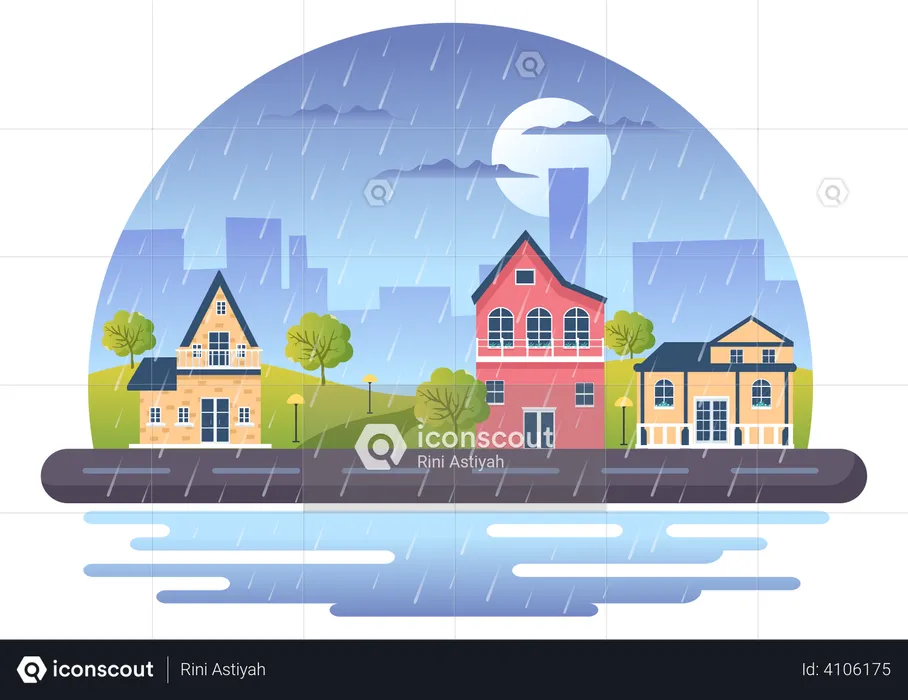 Rainy Cityscape  Illustration