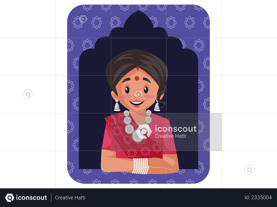 Rajasthani woman looking outside of window Illustration