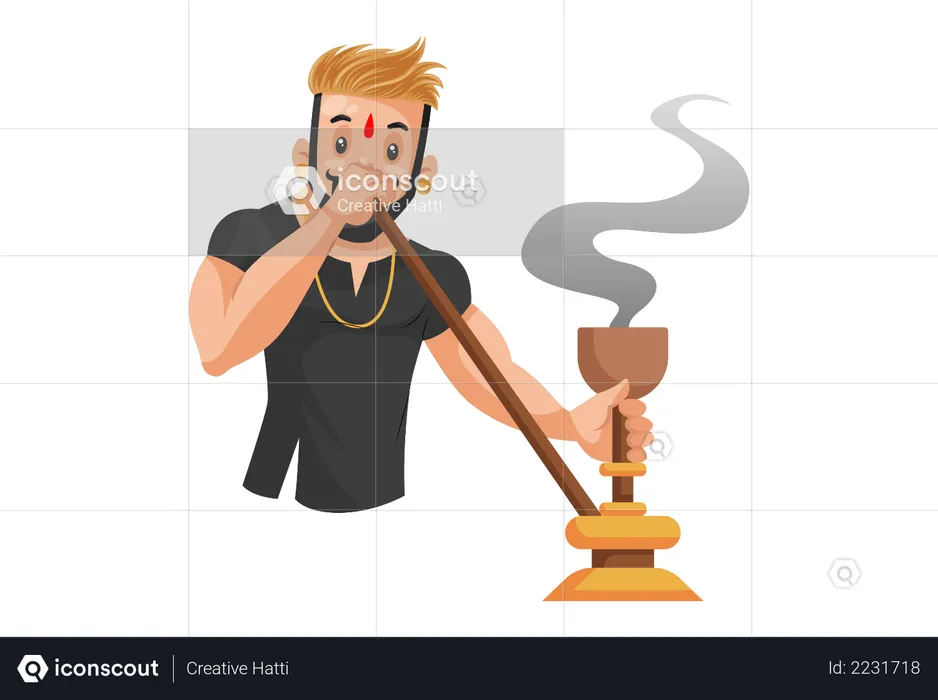 Rajput boy is smoking hookah  Illustration