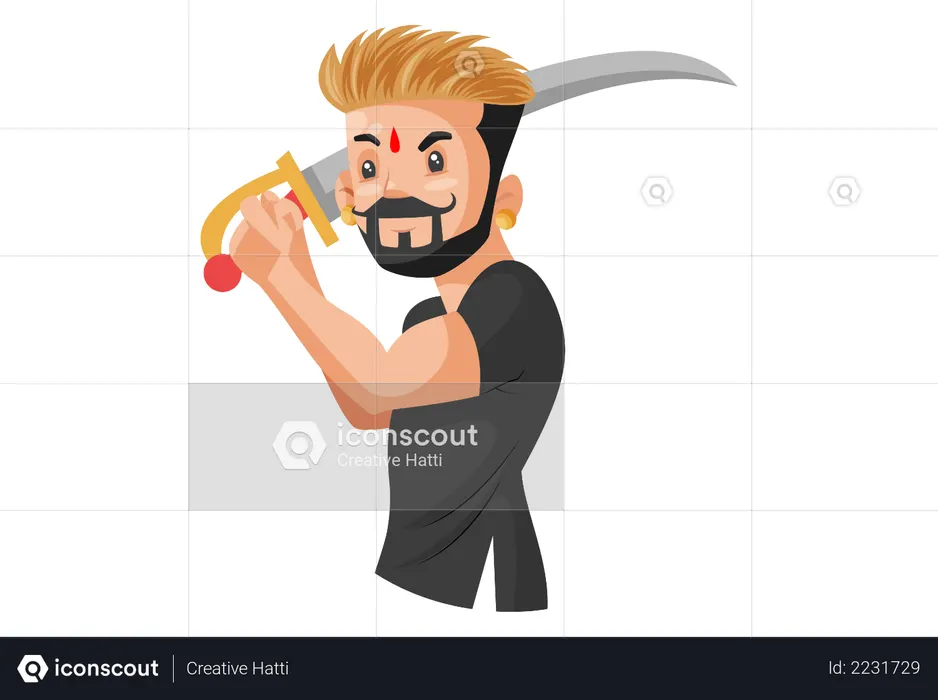 Rajput man holding sword in hand  Illustration