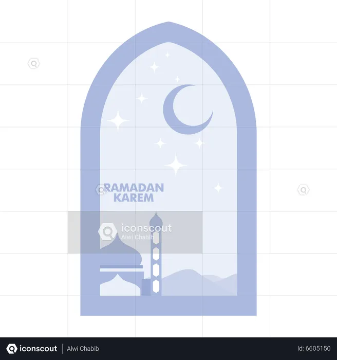 Ramadan kareem with mosque and crescent moon  Illustration